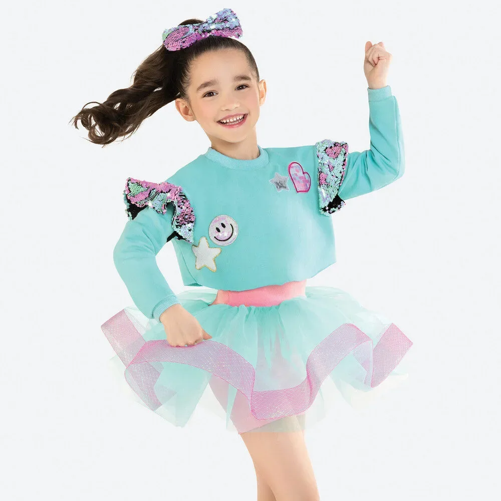 Pre-Owned Dance Costume Revolution RC23510 Medium Child Green Tutu Hip Hop Sequ